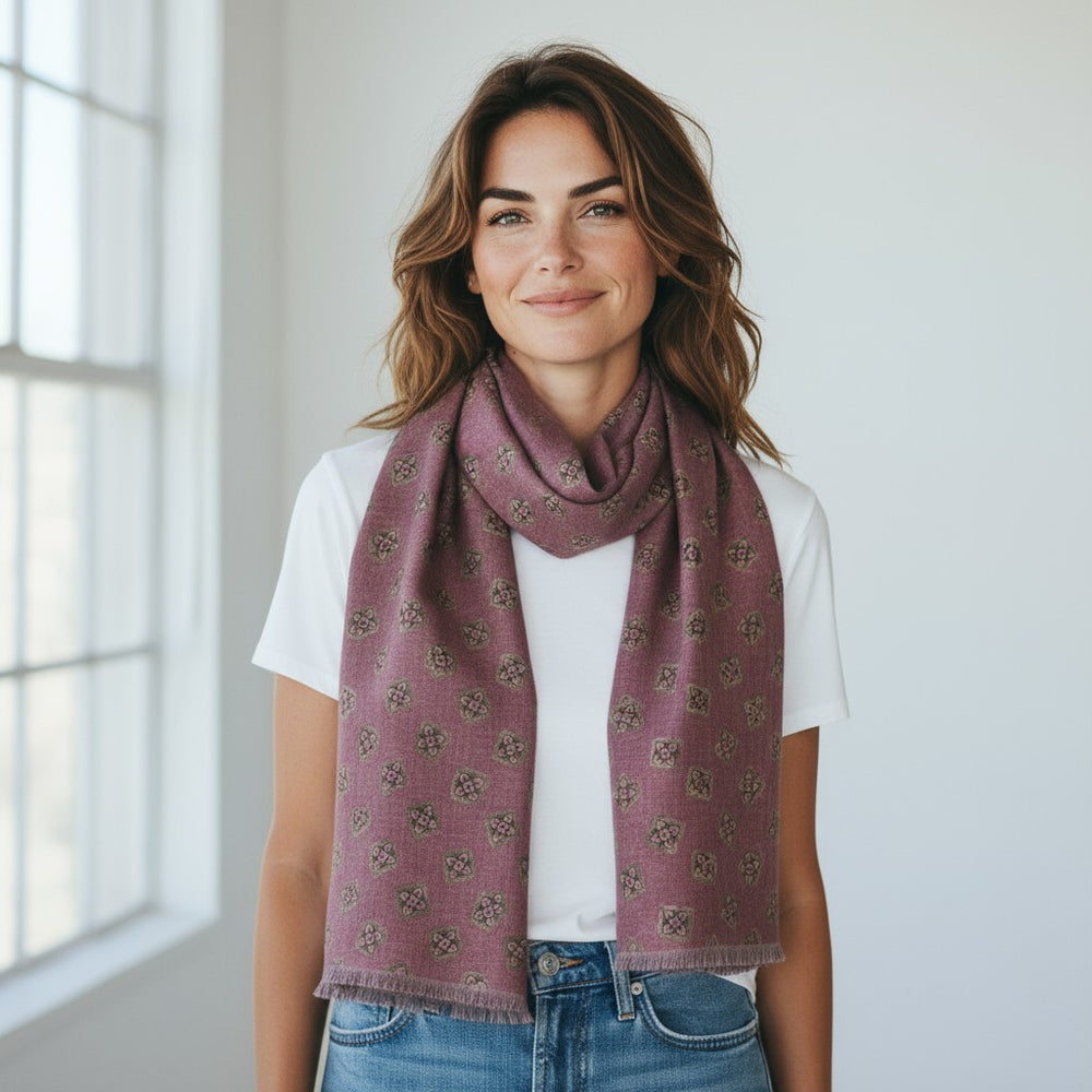 TWO-TONE SCARF WITH BORDEAUX PATTERN - 2025361