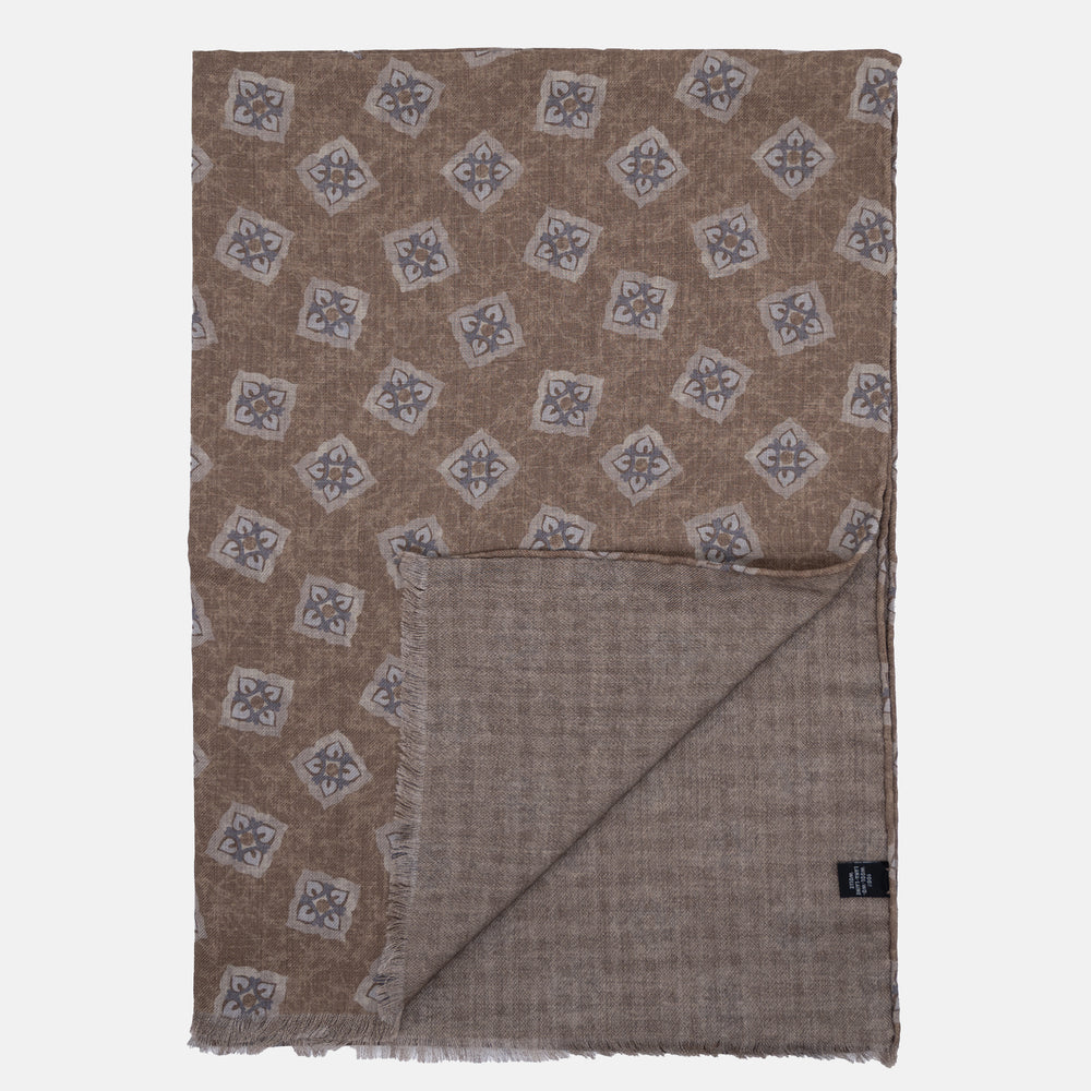 TWO-TONE SCARF WITH BROWN PATTERN - 2025361