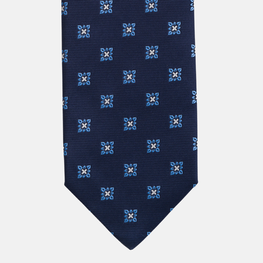 1999 Collection Tie in Heavy Blue Silk with Floral Pattern