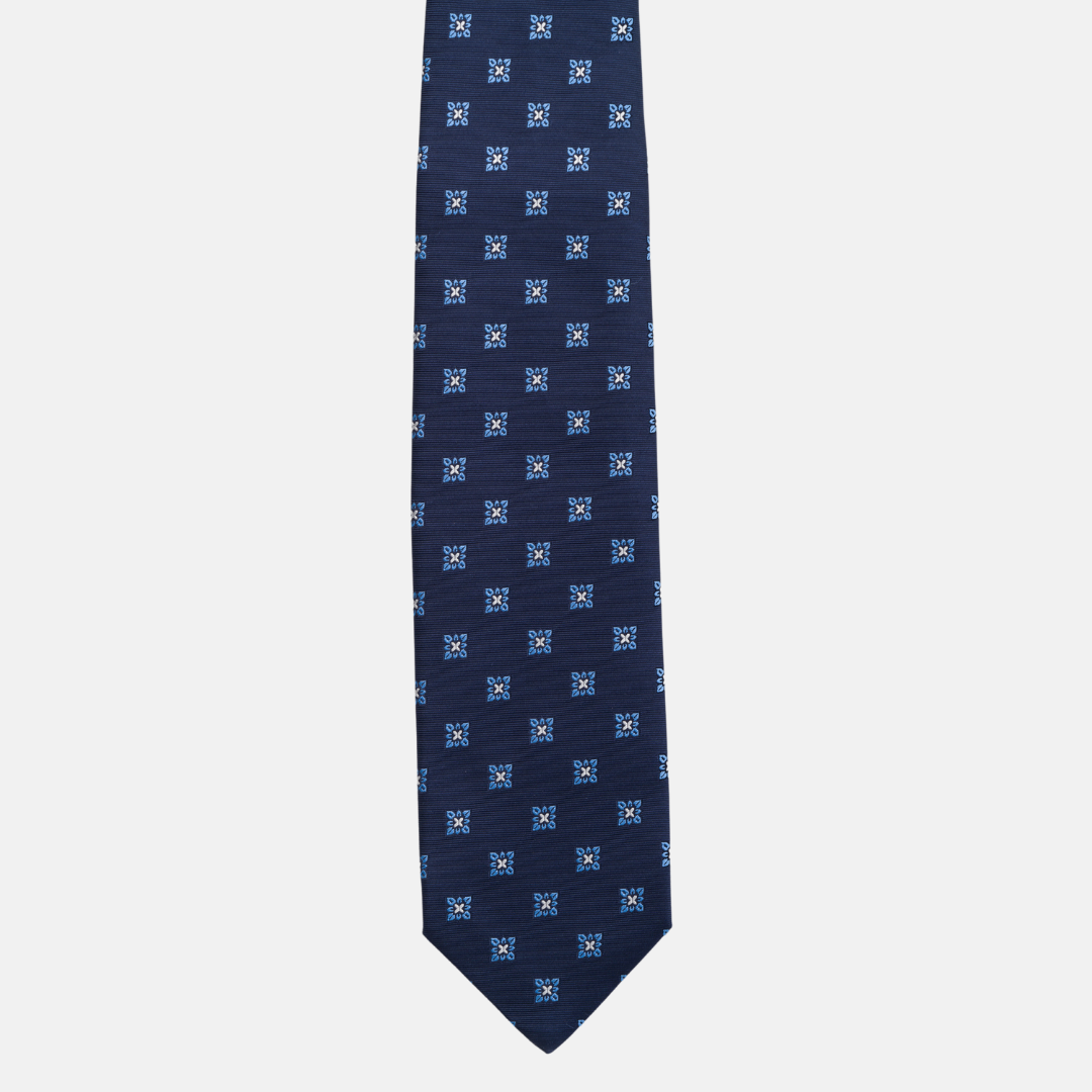 Cravatta Collezione 1999 in Seta Pesante Blu Fantasia Fiori