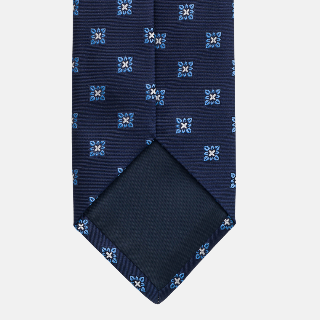 Cravatta Collezione 1999 in Seta Pesante Blu Fantasia Fiori
