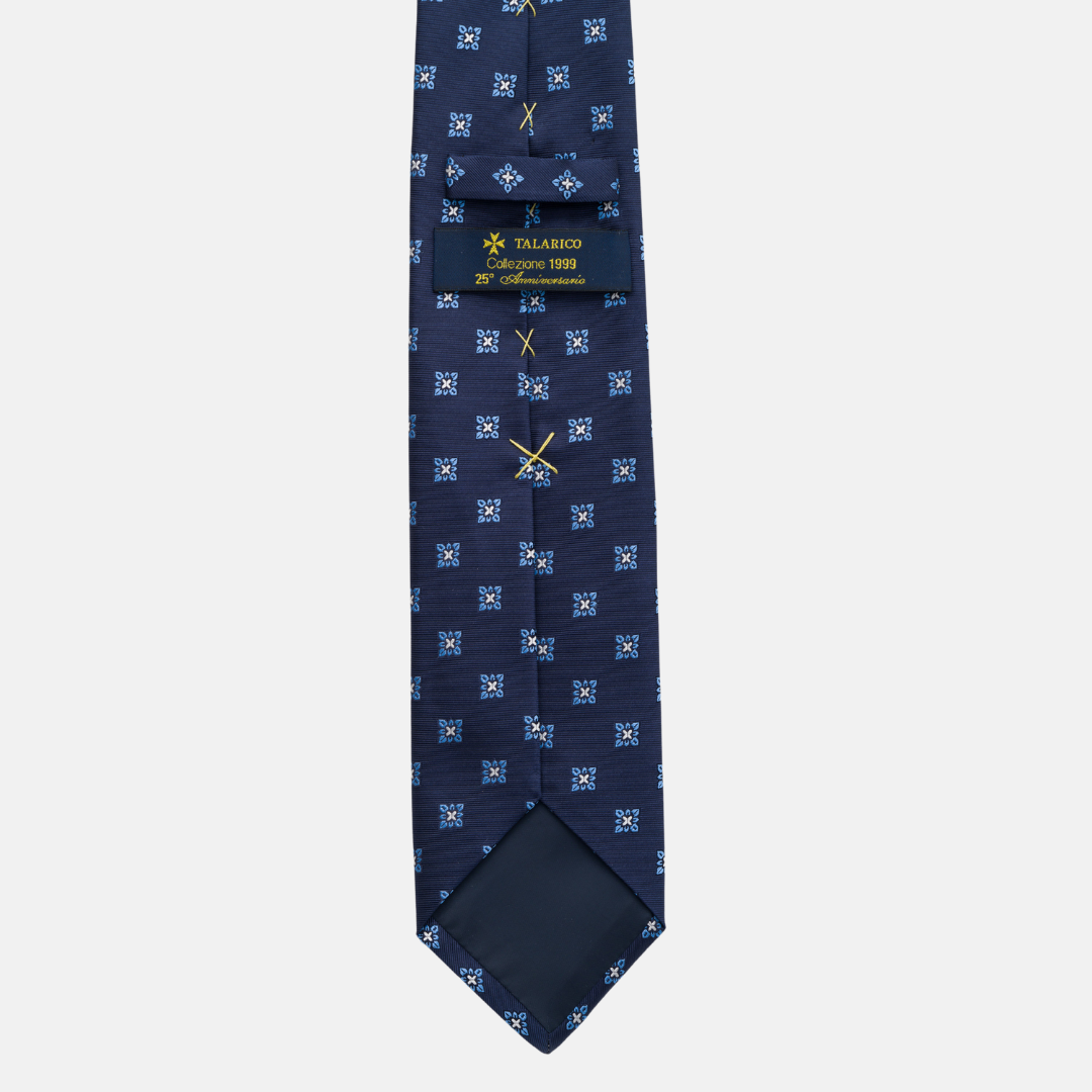 Cravatta Collezione 1999 in Seta Pesante Blu Fantasia Fiori