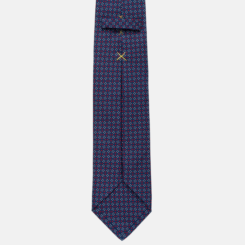 7-fold silk tie in Blue and Red Pattern