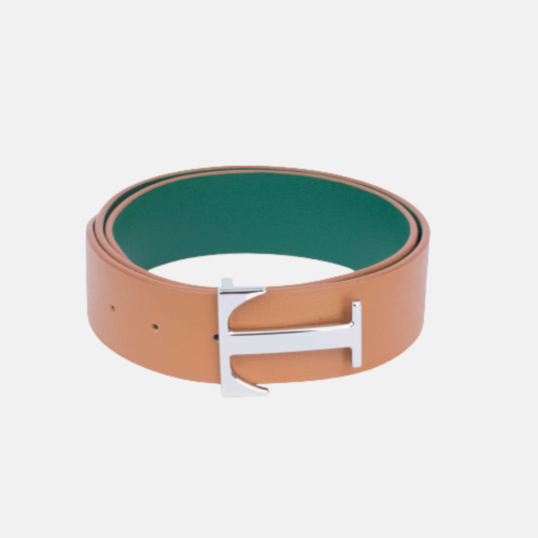 Ceinture bicolore vert/camel