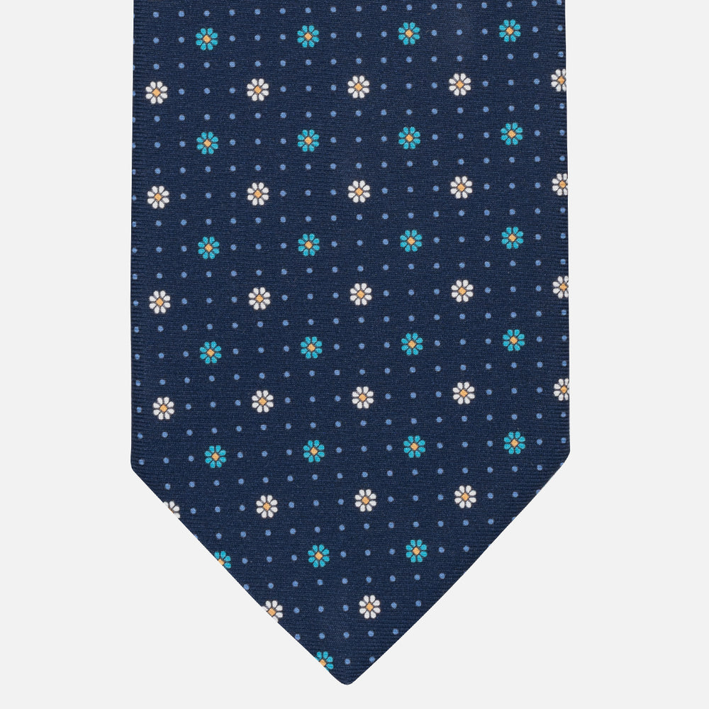 1999 Collection Tie in Heavy Silk Blue Geometric Pattern