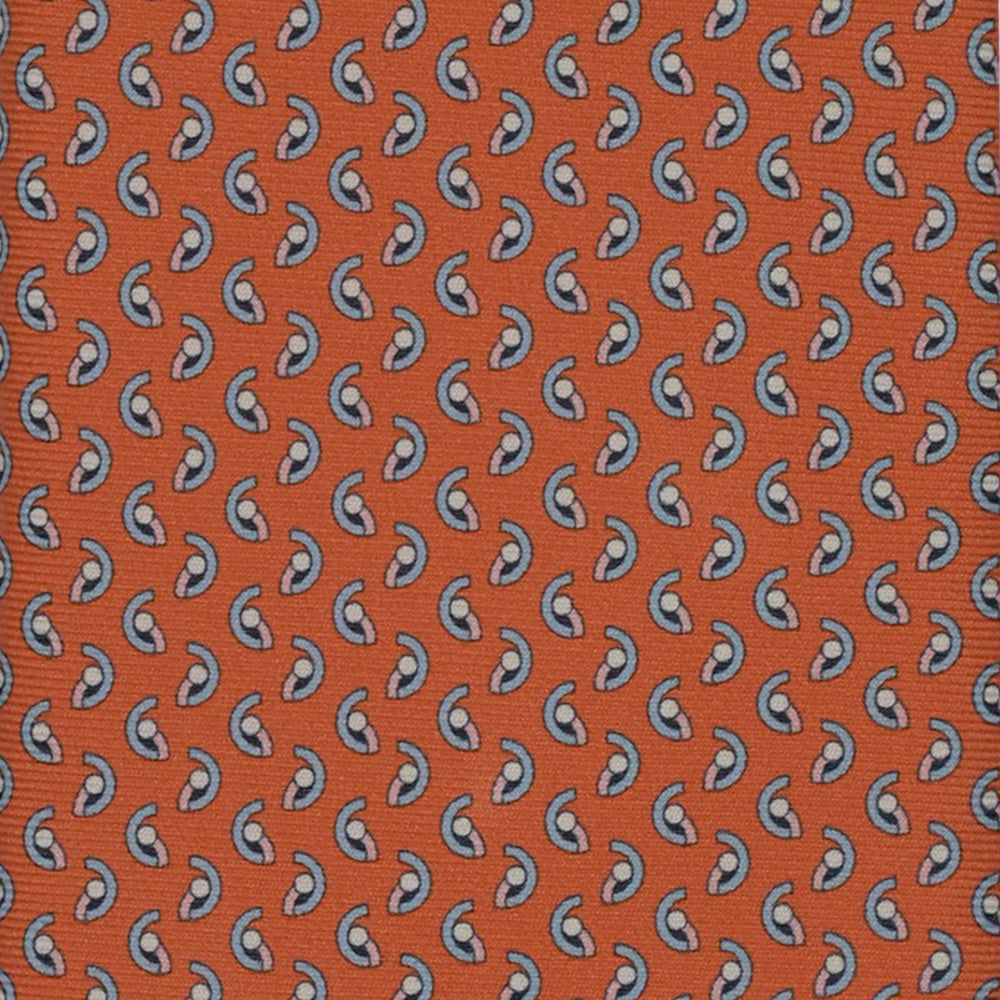 3-Fold Silk Tie, Micro Geometric Pattern, Orange and Light Blue - 2938