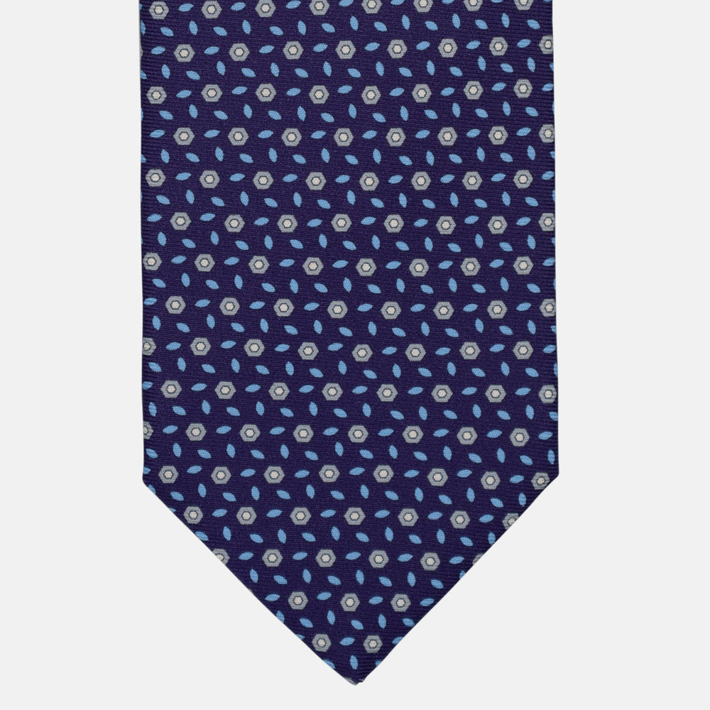 3-Fold Silk Tie, Floral Pattern, Purple Grey - 2951