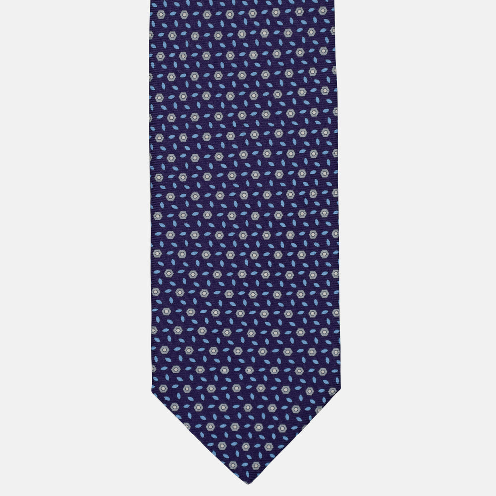 3-Fold Silk Tie, Floral Pattern, Purple Grey - 2951