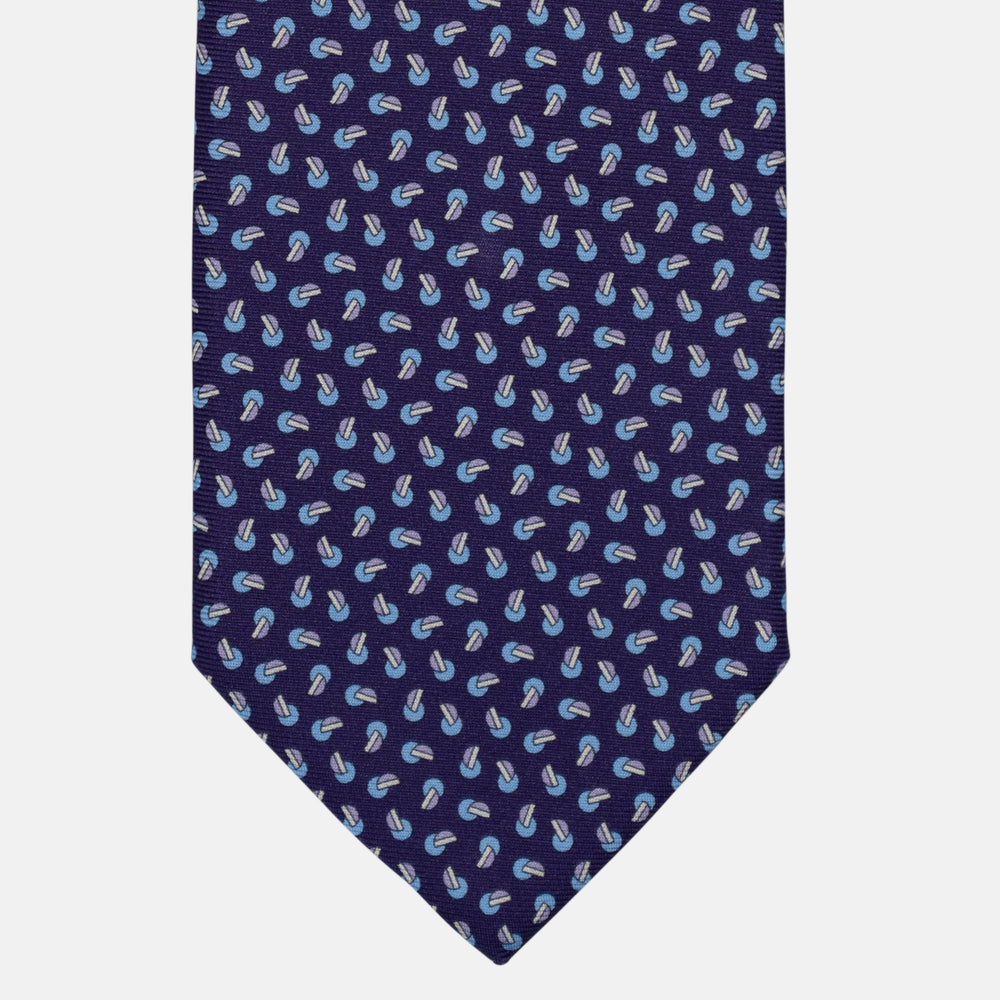 3-Fold Silk Tie, Geometric Pattern, Light Blue Purple - 2953