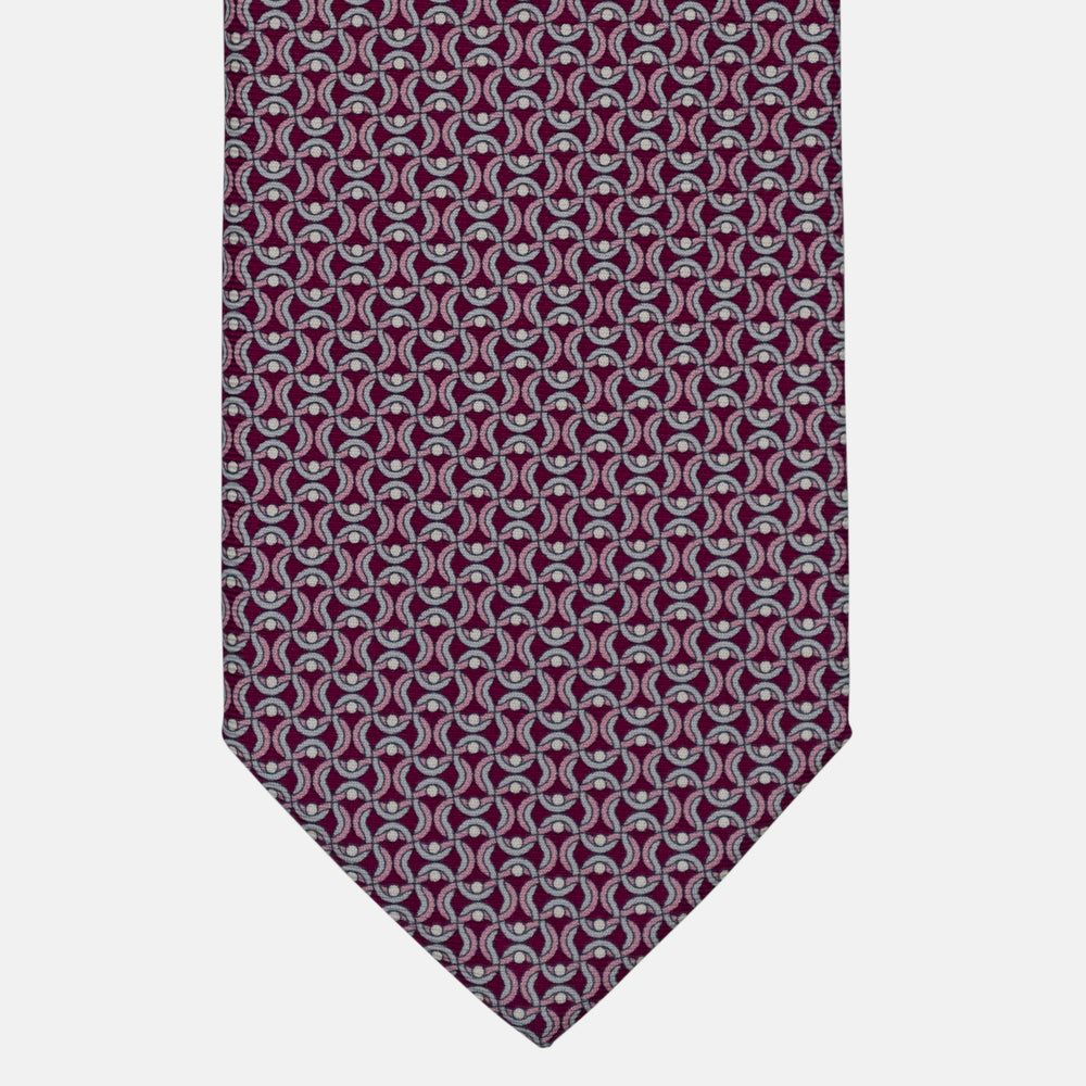 3-Fold Silk Tie, Geometric Chain Pattern, Light Blue Bordeaux - 2967