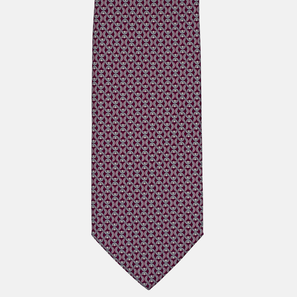 3-Fold Silk Tie, Geometric Chain Pattern, Light Blue Bordeaux - 2967