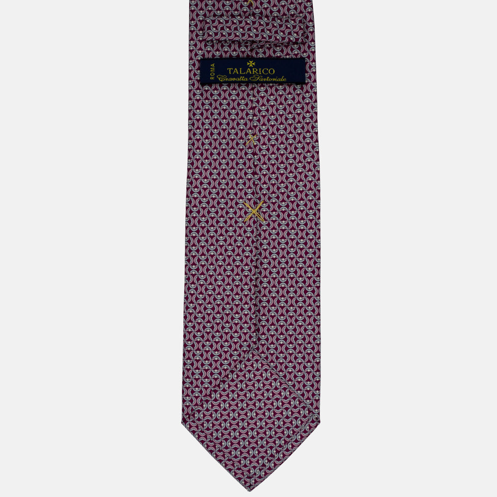 3-Fold Silk Tie, Geometric Chain Pattern, Light Blue Bordeaux - 2967