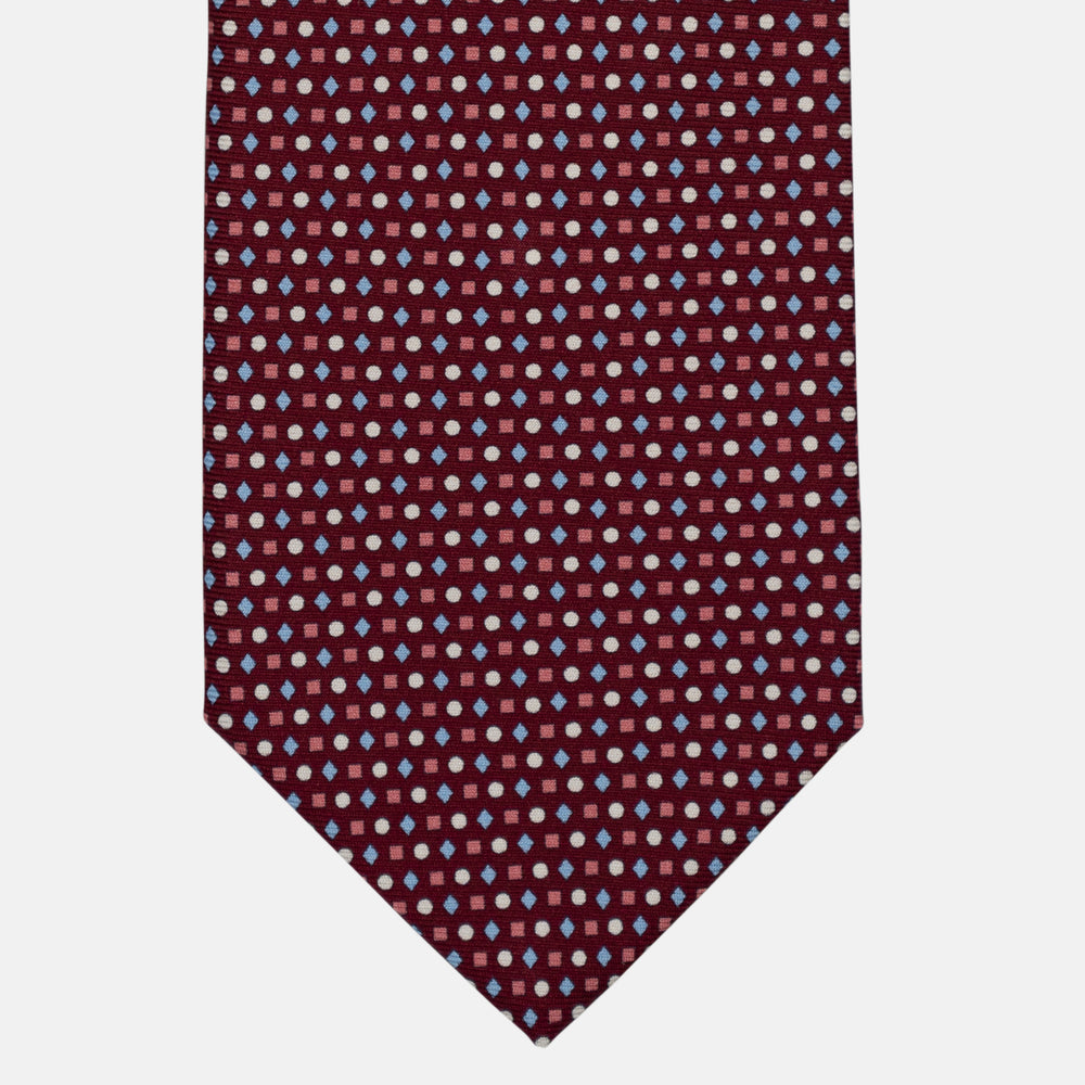 3-Fold Silk Tie, Geometric Pattern, Light Blue Bordeaux - 2969