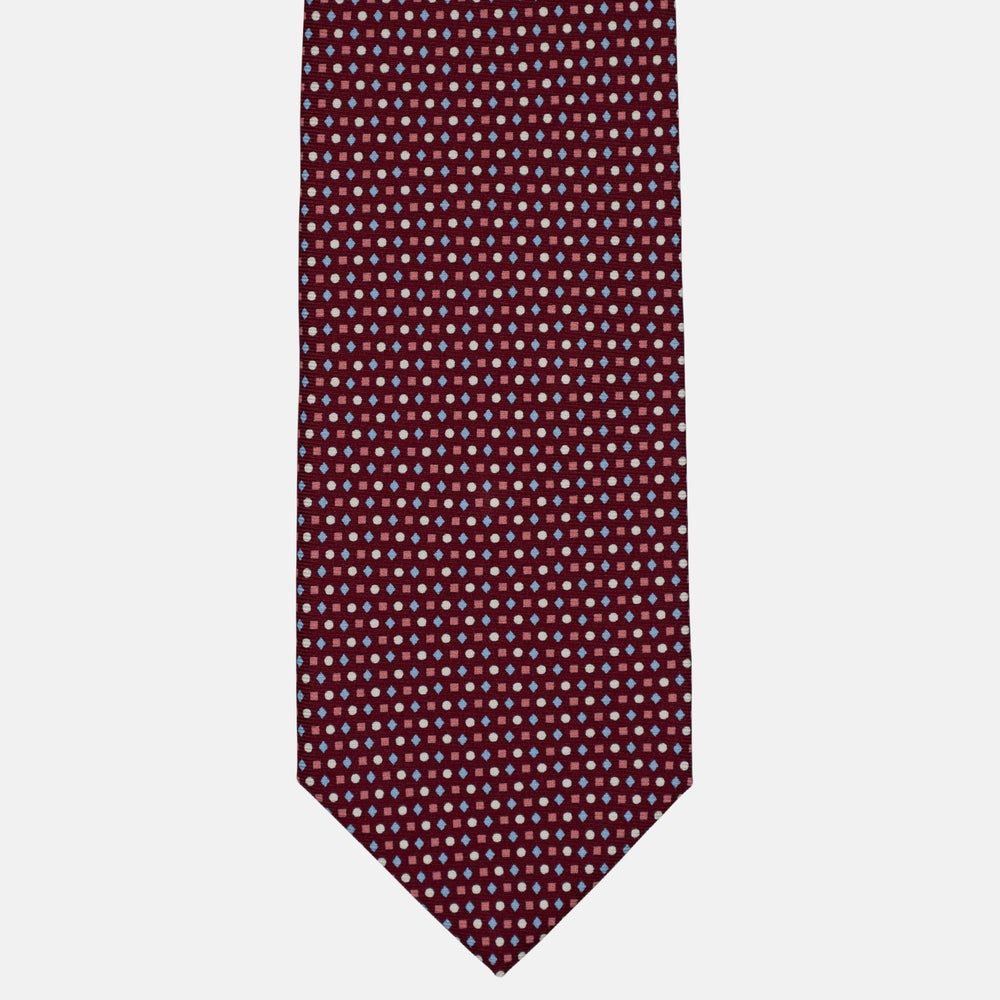 3-Fold Silk Tie, Geometric Pattern, Light Blue Bordeaux - 2969