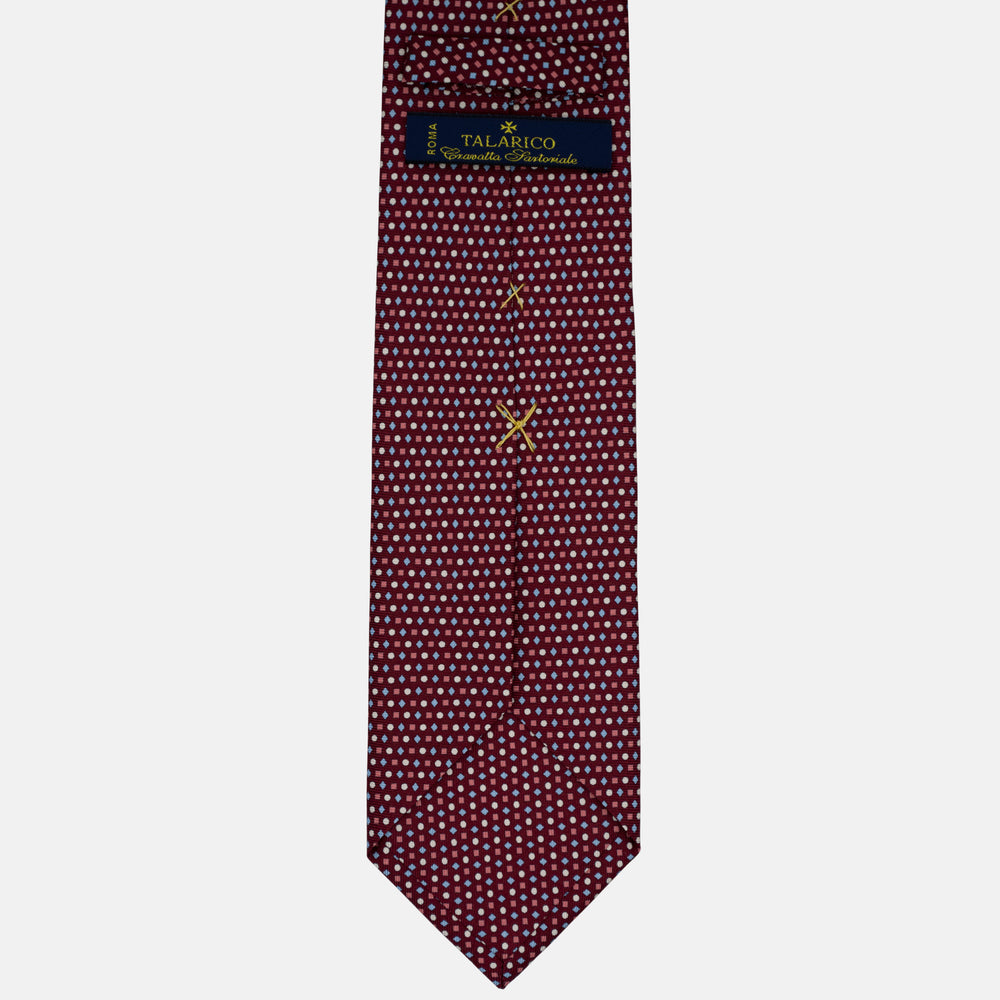 3-Fold Silk Tie, Geometric Pattern, Light Blue Bordeaux - 2969