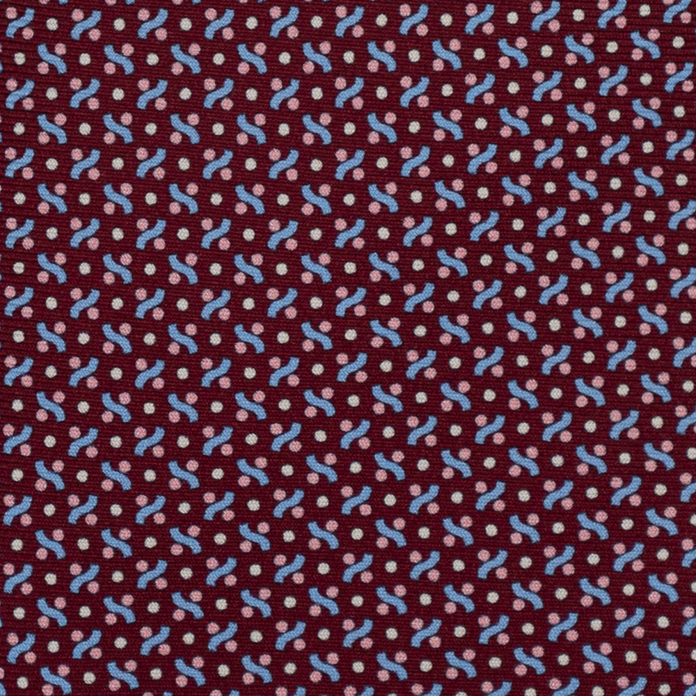 3-Fold Silk Tie, Micro Geometric Pattern, Light Blue Bordeaux - 2971
