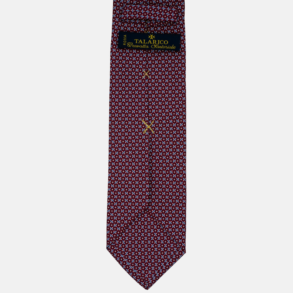 3-Fold Silk Tie, Micro Geometric Pattern, Light Blue Bordeaux - 2971