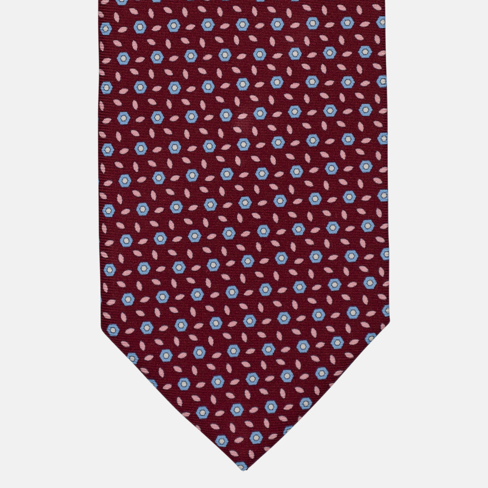 3-Fold Silk Tie, Floral Pattern, Light Blue Bordeaux - 2974