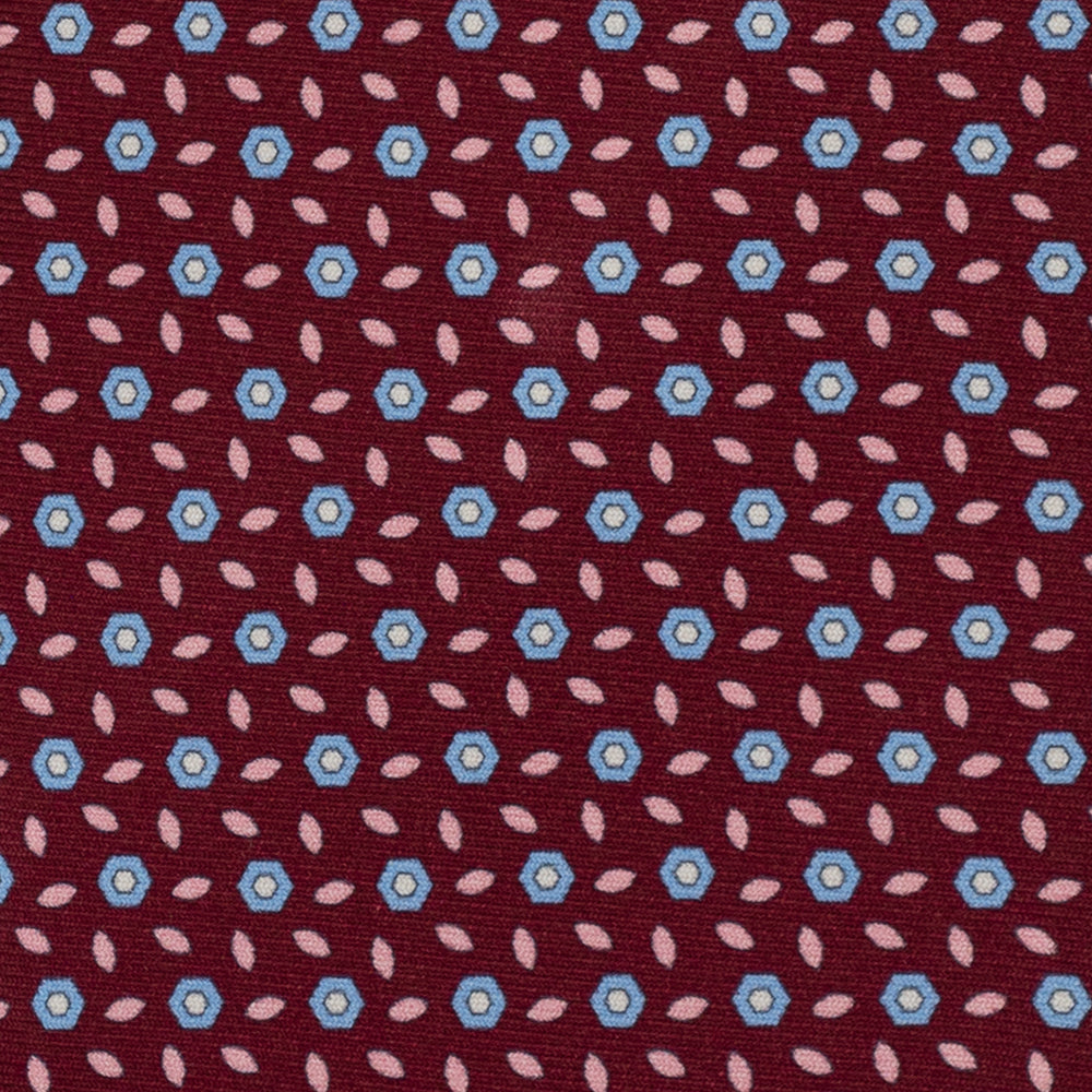 3-Fold Silk Tie, Floral Pattern, Light Blue Bordeaux - 2974