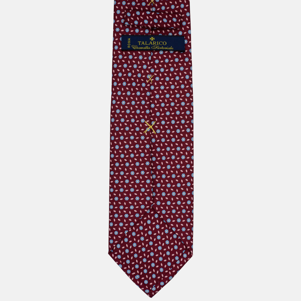 3-Fold Silk Tie, Floral Pattern, Light Blue Bordeaux - 2974