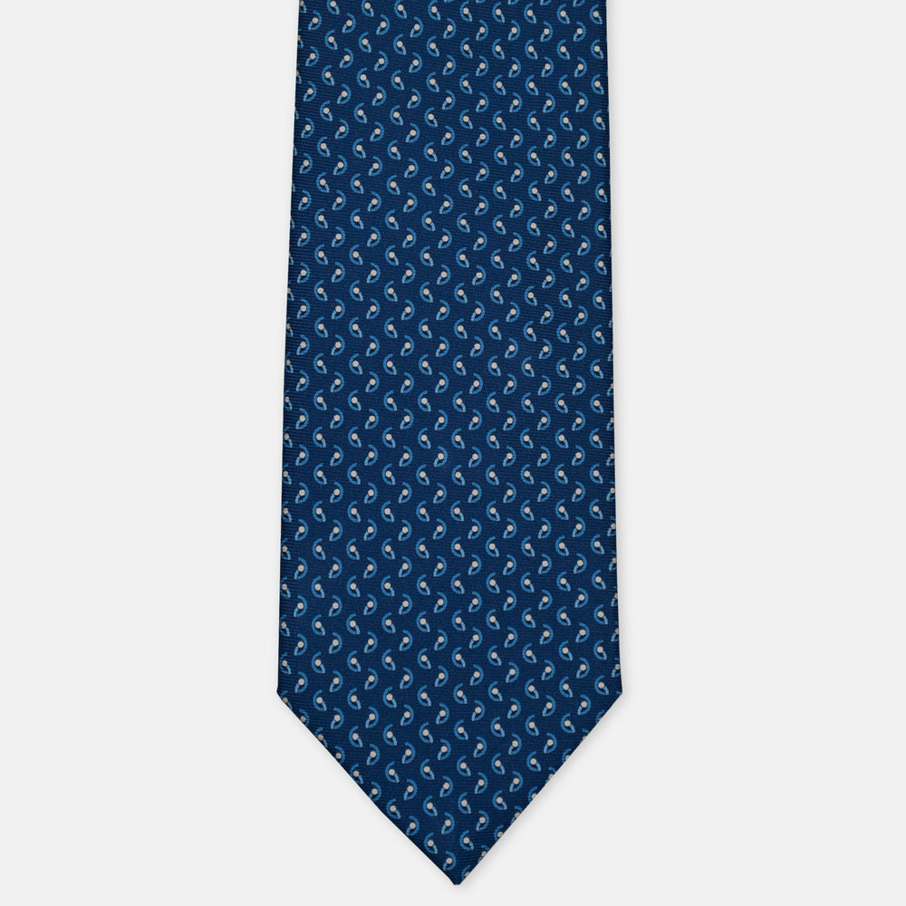 3-Fold Silk Tie, Micro Geometric Pattern, Light Blue - 2975