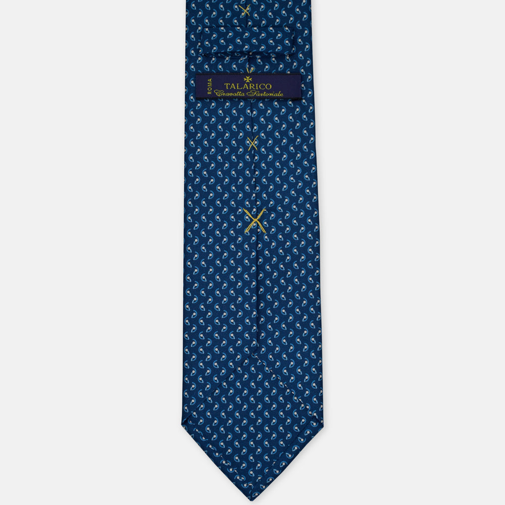 3-Fold Silk Tie, Micro Geometric Pattern, Light Blue - 2975