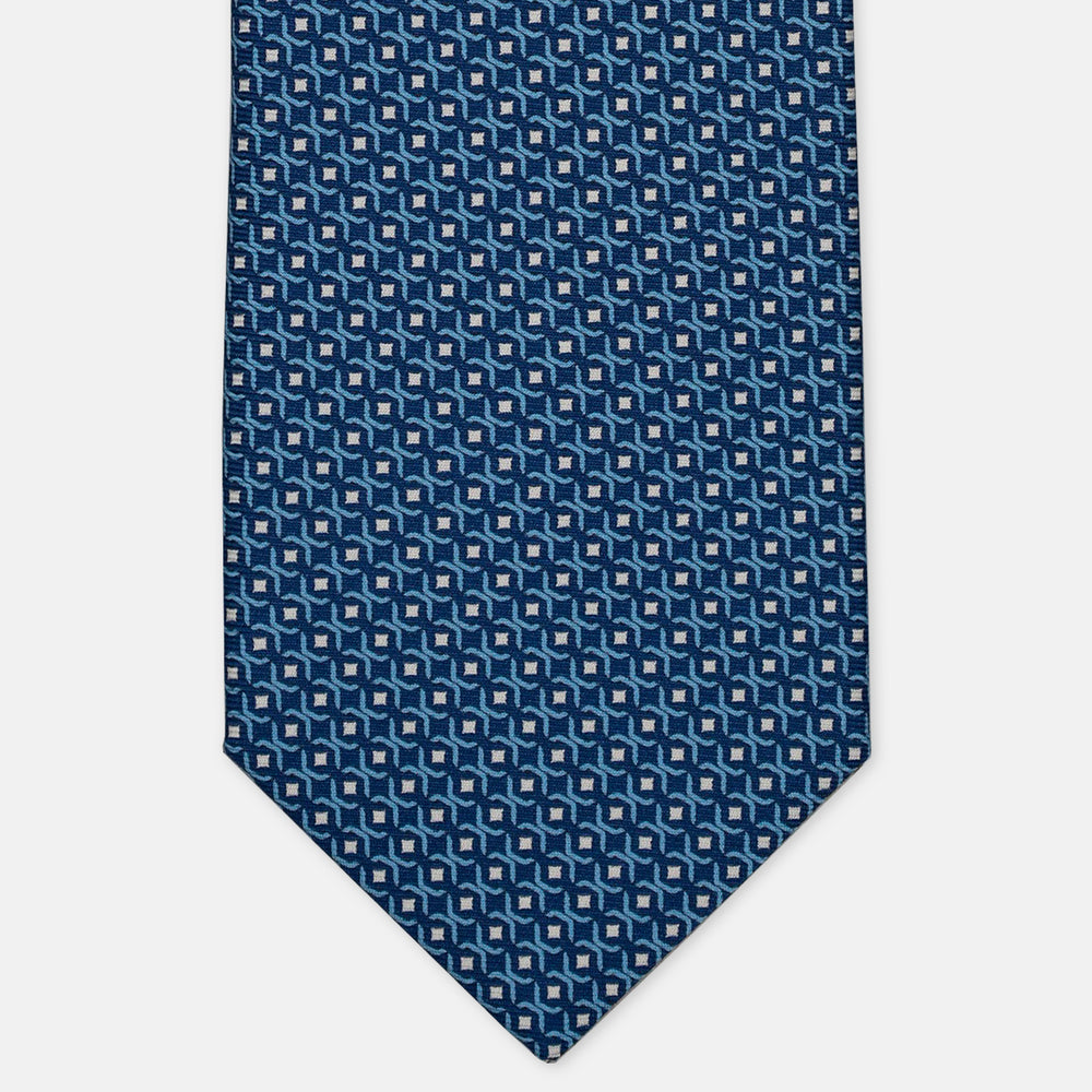 3-Fold Silk Tie, Micro Geometric Pattern, Light Blue - 2977