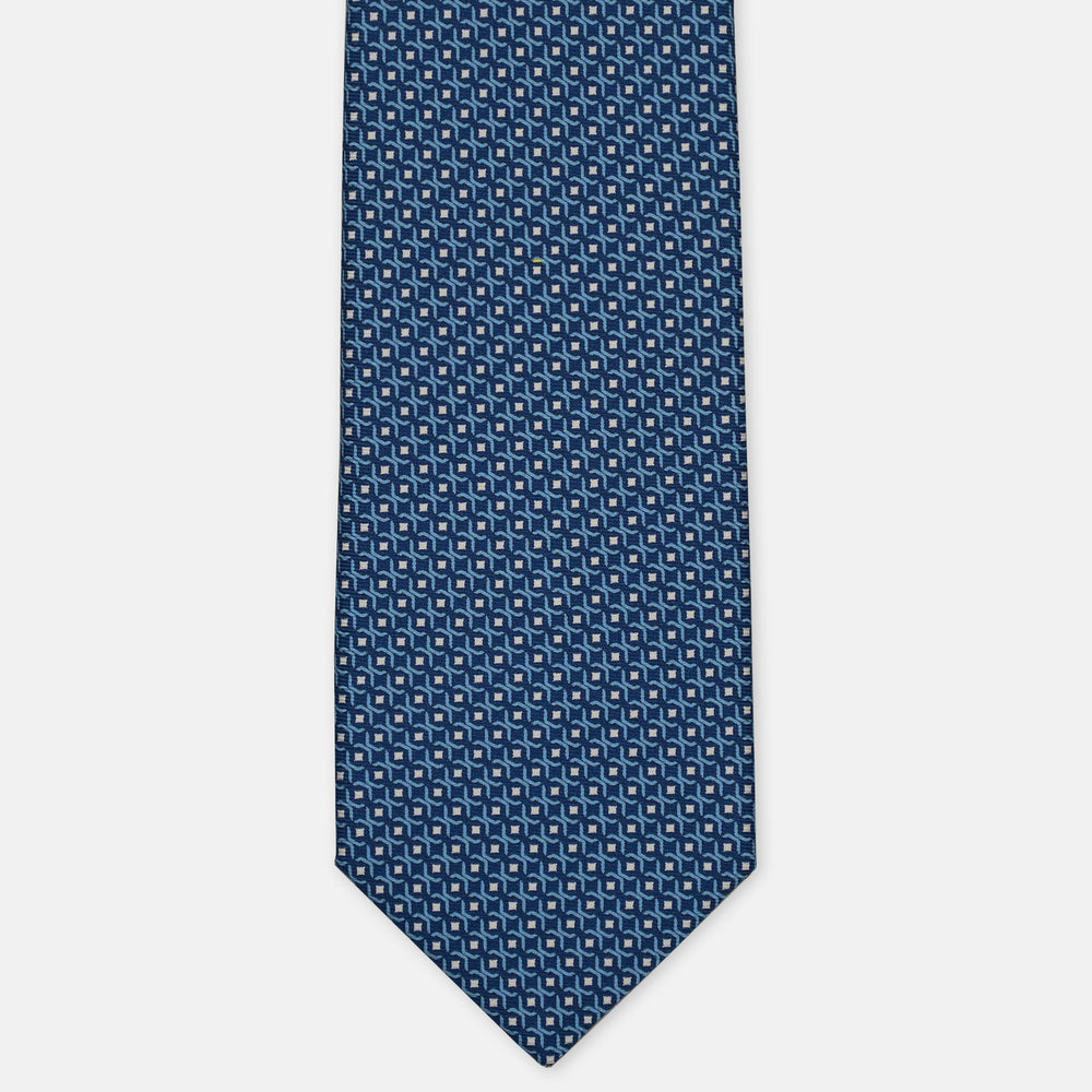 3-Fold Silk Tie, Micro Geometric Pattern, Light Blue - 2977