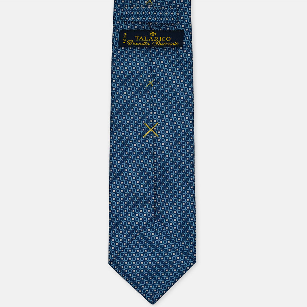 3-Fold Silk Tie, Micro Geometric Pattern, Light Blue - 2977
