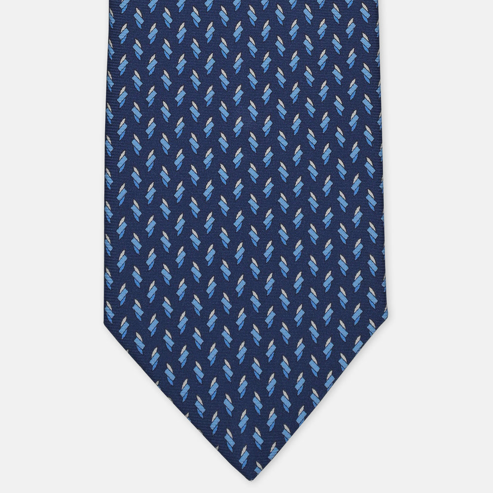3-Fold Silk Tie, Micro Geometric Pattern, Light Blue - 2979