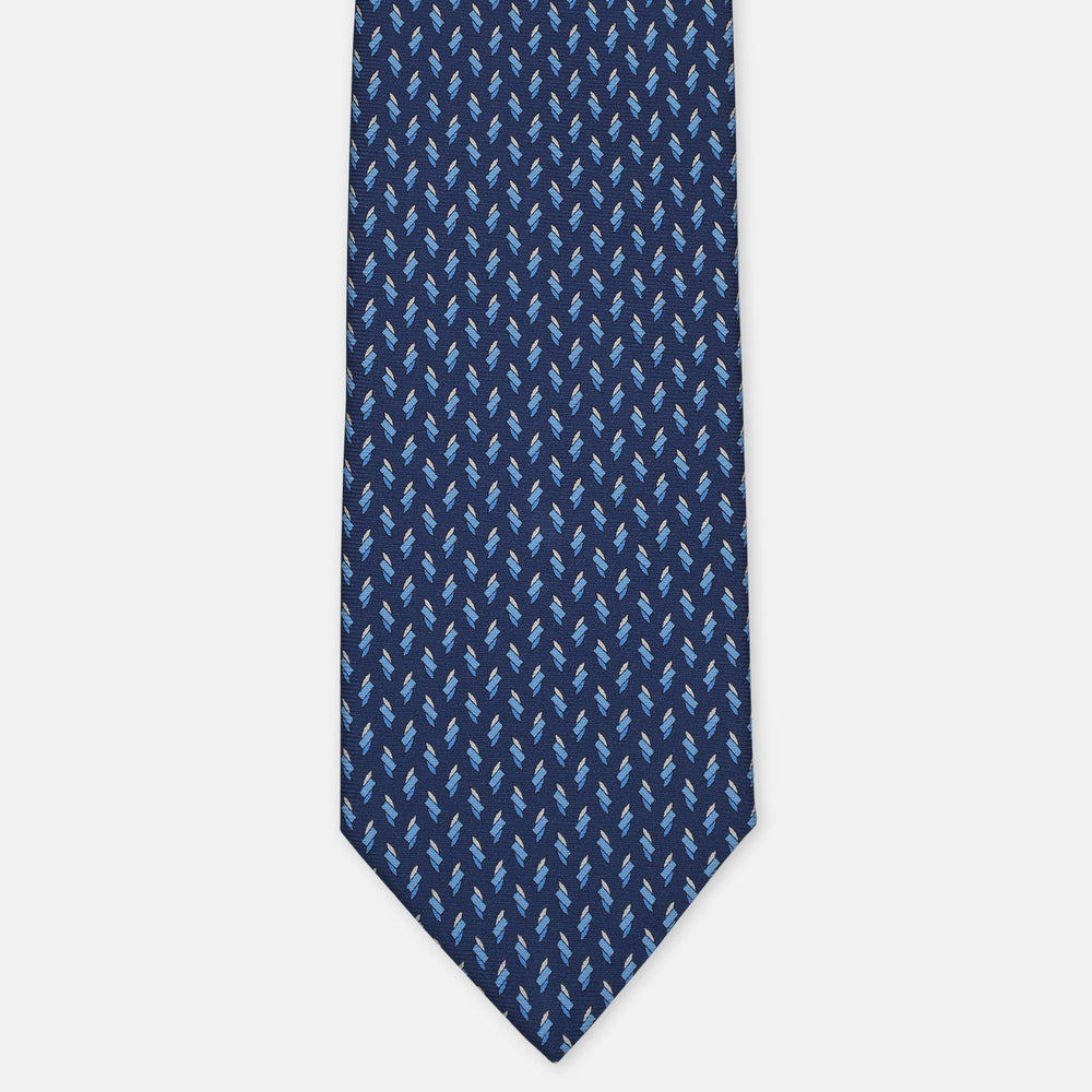 3-Fold Silk Tie, Micro Geometric Pattern, Light Blue - 2979