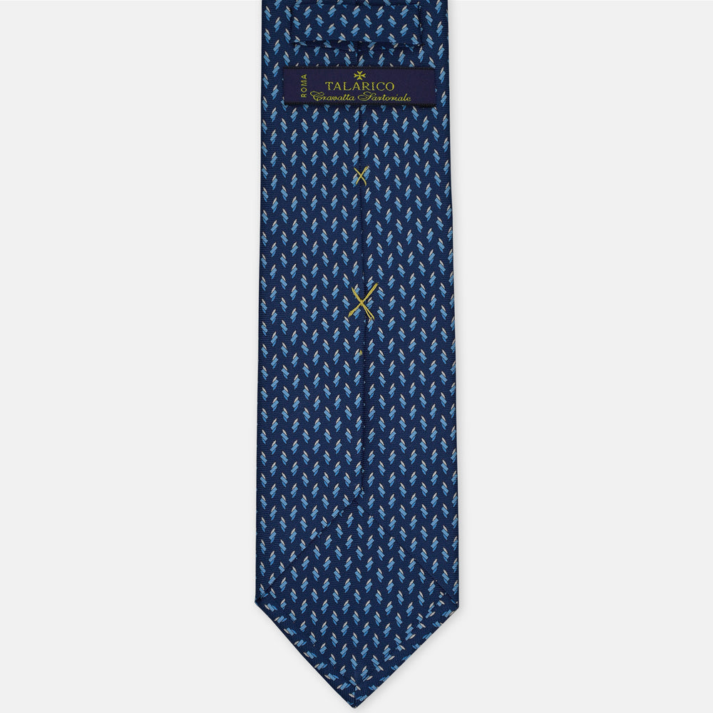 3-Fold Silk Tie, Micro Geometric Pattern, Light Blue - 2979