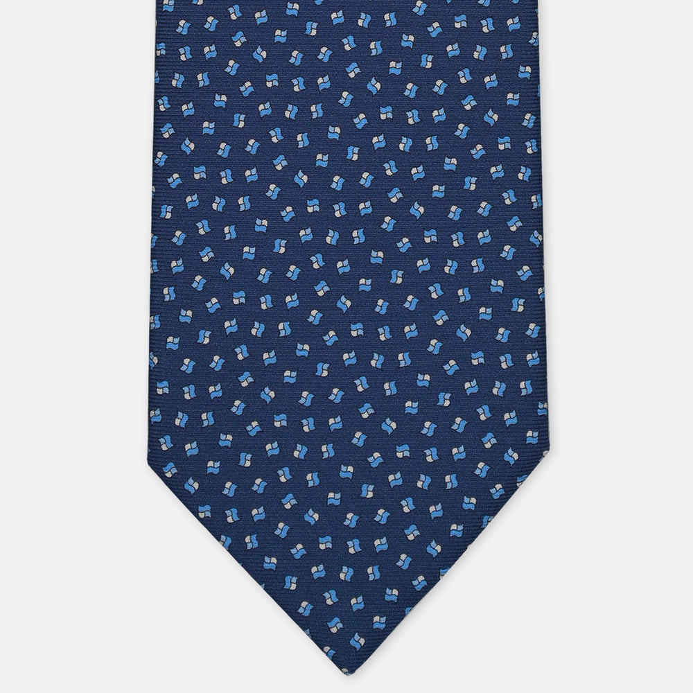 3-Fold Silk Tie, Micro Geometric Pattern, Light Blue - 2981