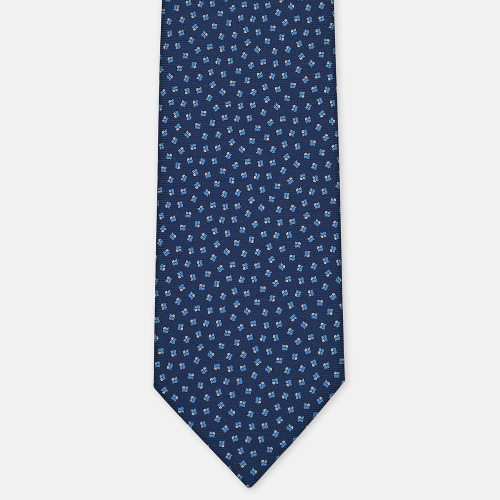 3-Fold Silk Tie, Micro Geometric Pattern, Light Blue - 2981