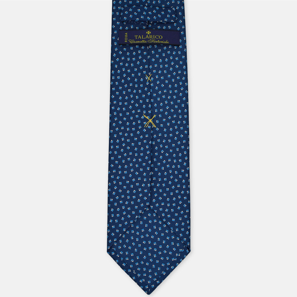 3-Fold Silk Tie, Micro Geometric Pattern, Light Blue - 2981