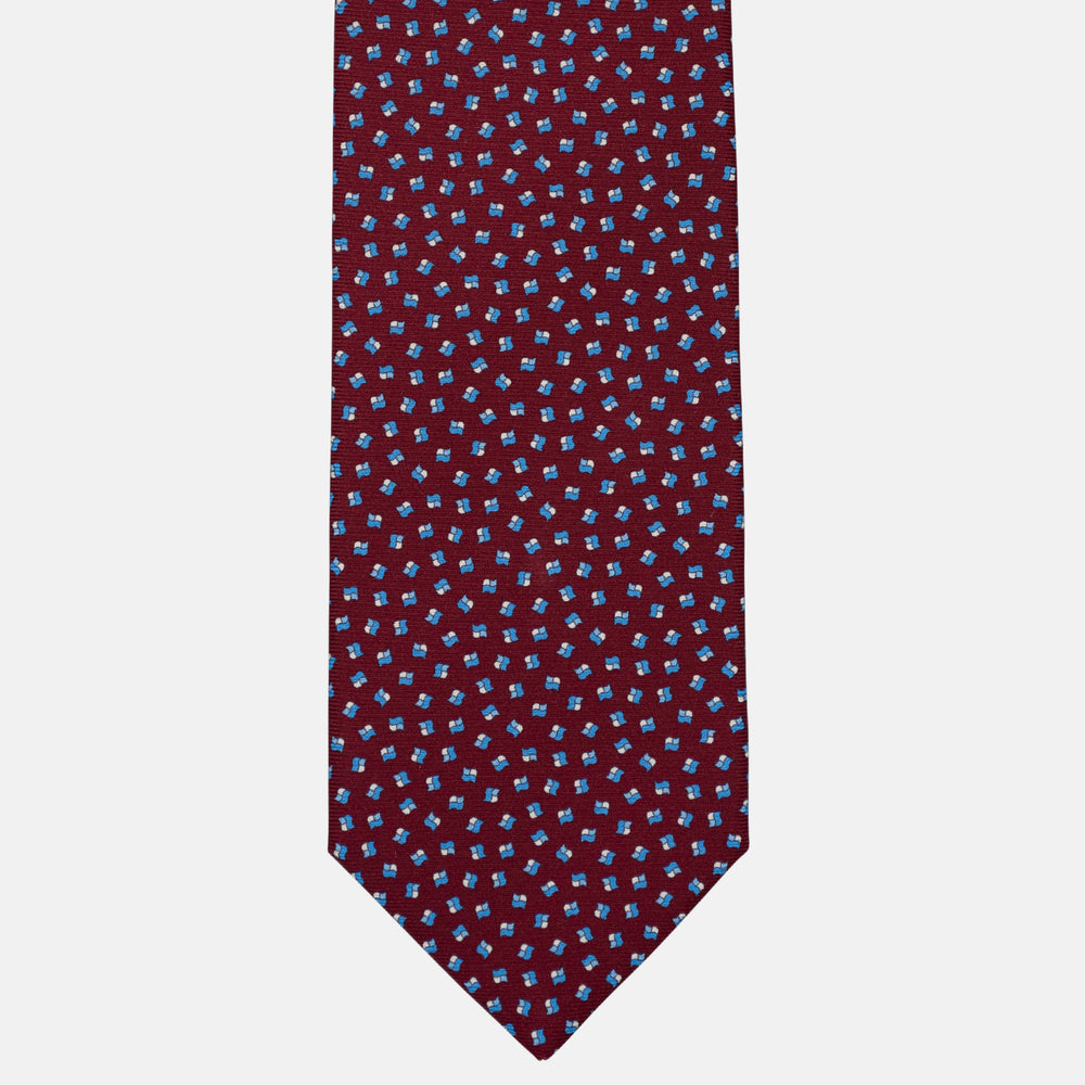 3-Fold Silk Tie, Geometric Pattern, Light Blue Bordeaux - 2984