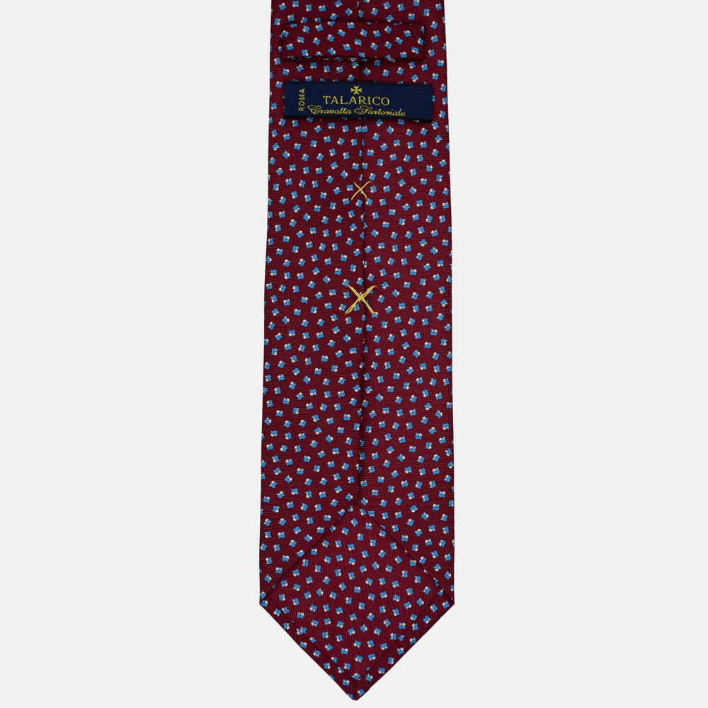 3-Fold Silk Tie, Geometric Pattern, Light Blue Bordeaux - 2984
