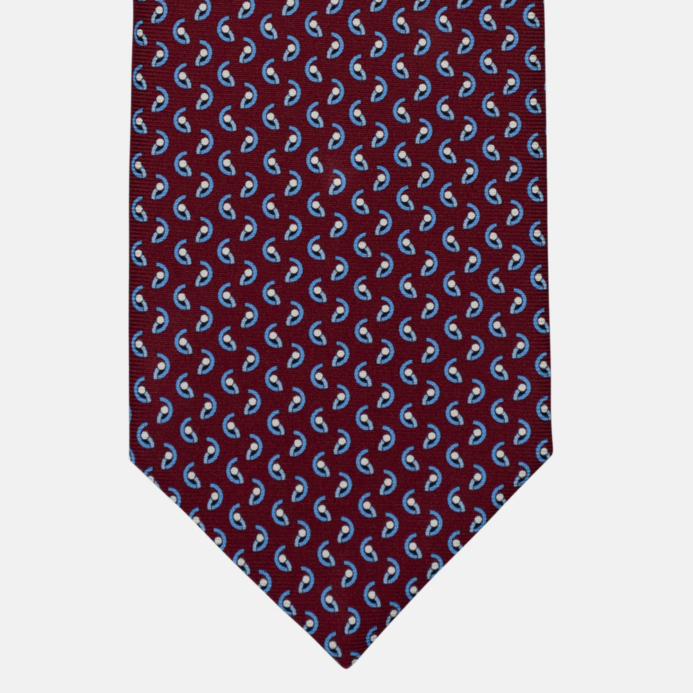 3-Fold Silk Tie, Geometric Pattern, Light Blue Bordeaux - 2997