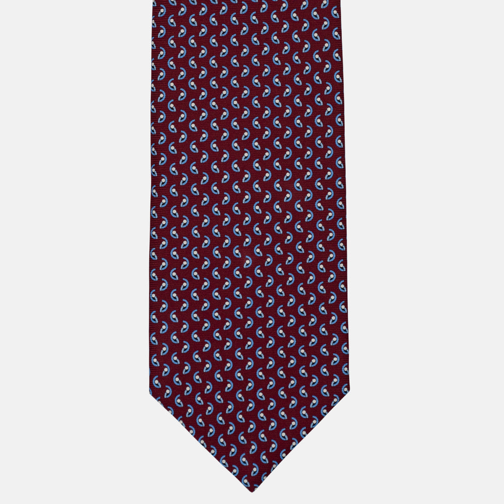 3-Fold Silk Tie, Geometric Pattern, Light Blue Bordeaux - 2997