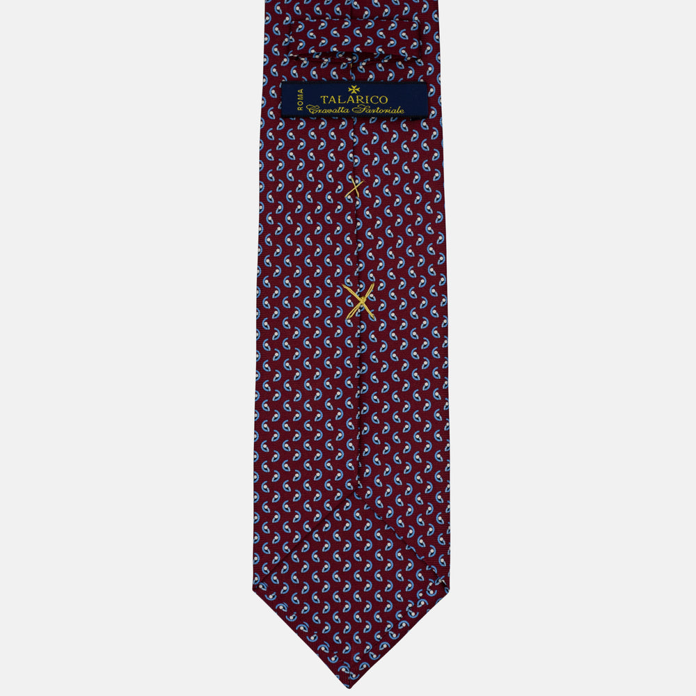 3-Fold Silk Tie, Geometric Pattern, Light Blue Bordeaux - 2997