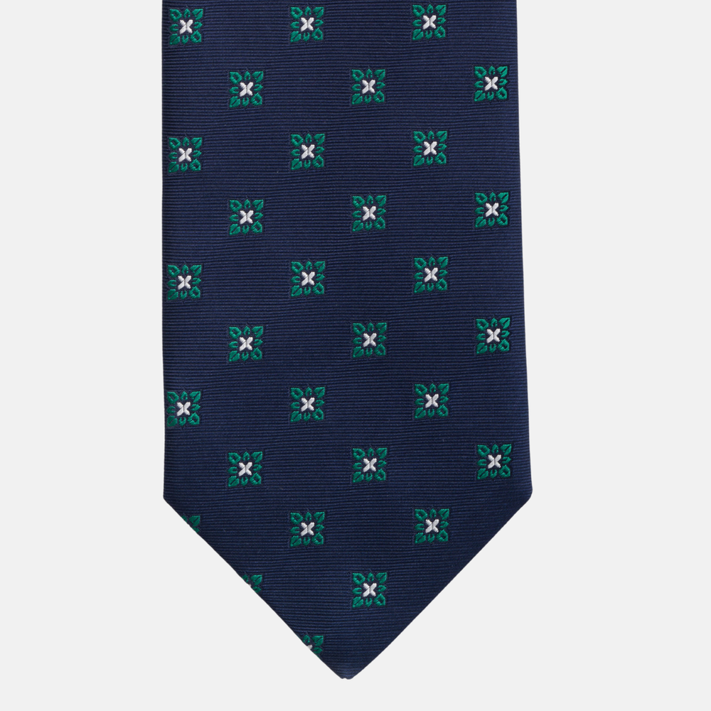 1999 Collection Tie in Heavy Blue Silk with Floral Pattern