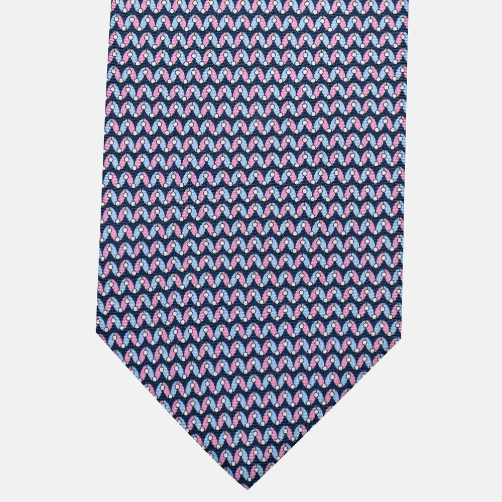 3-Fold Silk Tie, Geometric Pattern, Blue Pink - JA056675-2