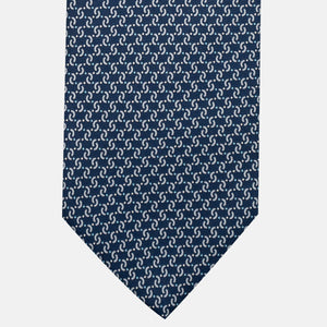 3-Fold Silk Tie, Geometric Pattern, Blue and Grey - JA056669-2