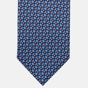 3-Fold Silk Tie, Geometric Pattern, Blue and Red - JA055920-2