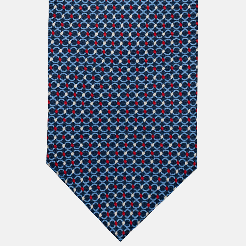 3-Fold Silk Tie, Chain Pattern, Blue and Red - JA057080-2