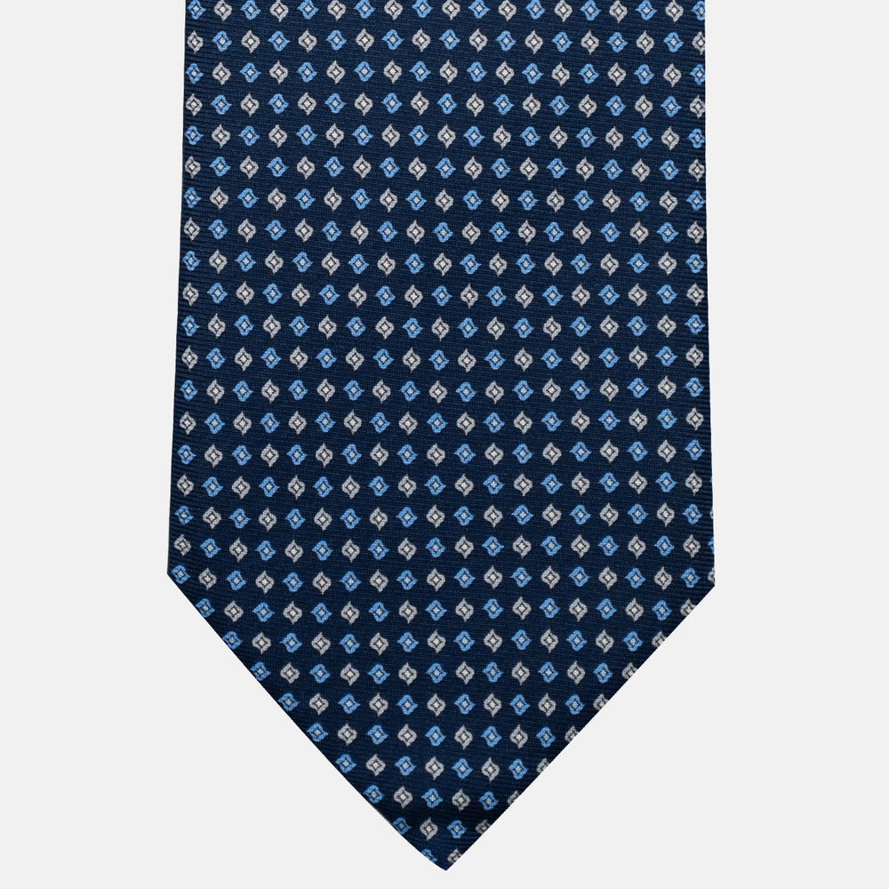 3-Fold Silk Tie, Micro Pattern, Blue and Grey - JA056673-2