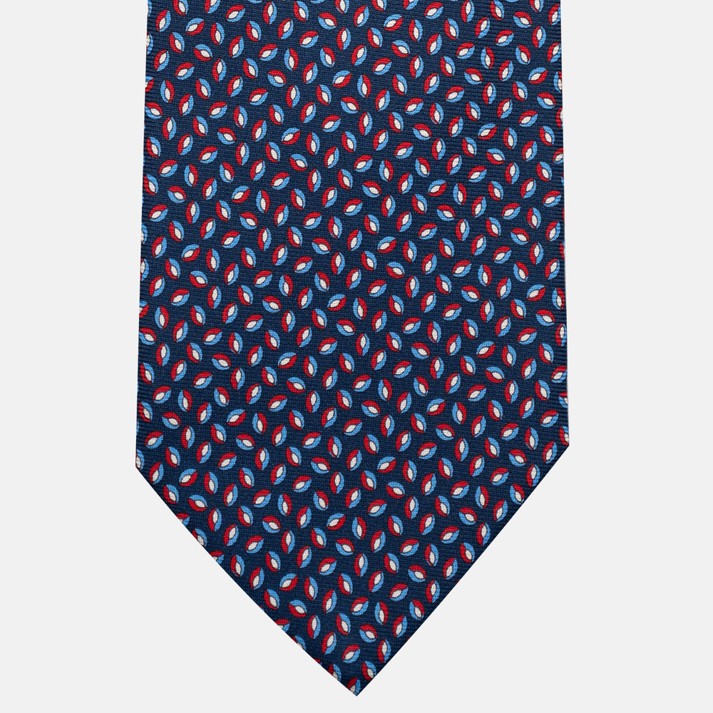 3-Fold Silk Tie, Micro Pattern, Blue and Red - JA056126-2