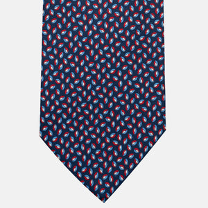 3-Fold Silk Tie, Micro Pattern, Blue and Red - JA056126-2