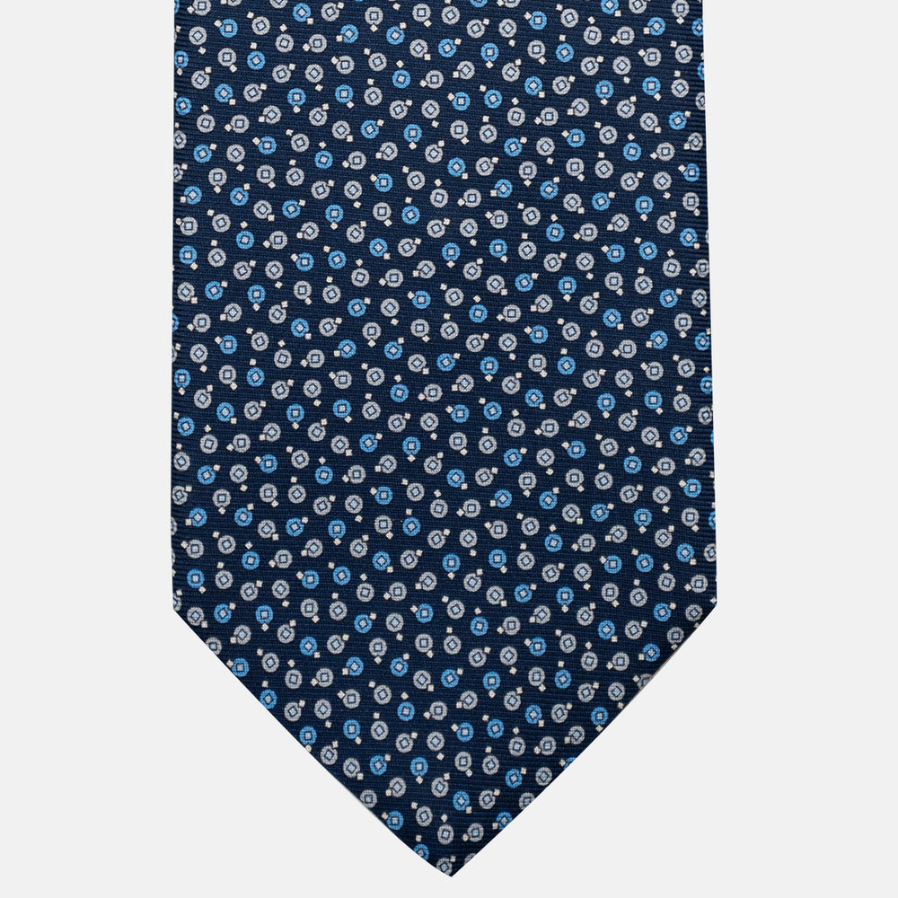 3-Fold Silk Tie, Geometric Pattern, Blue and Grey - JA055946-2