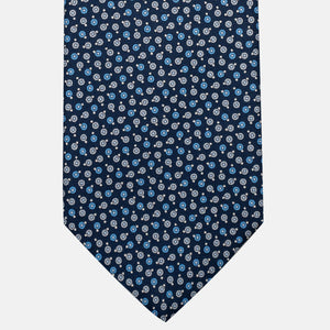 3-Fold Silk Tie, Geometric Pattern, Blue and Grey - JA055946-2